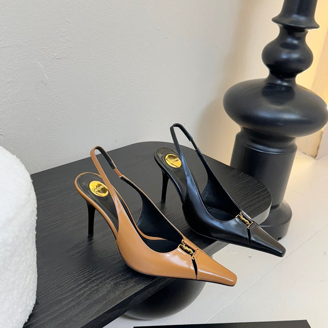 BABYLONE BRETEUIL SLINGBACK 85 MM PUMPS IN PEANUT BROWN SMOOTH LEATHER
