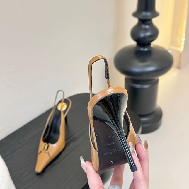 BABYLONE BRETEUIL SLINGBACK 85 MM PUMPS IN PEANUT BROWN SMOOTH LEATHER