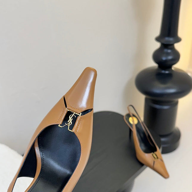 BABYLONE BRETEUIL SLINGBACK 85 MM PUMPS IN PEANUT BROWN SMOOTH LEATHER