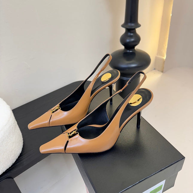 BABYLONE BRETEUIL SLINGBACK 85 MM PUMPS IN PEANUT BROWN SMOOTH LEATHER