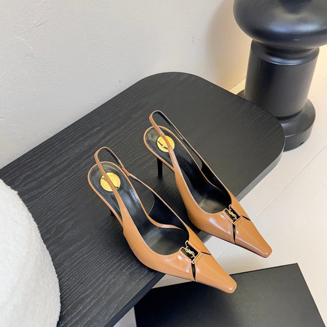 BABYLONE BRETEUIL SLINGBACK 85 MM PUMPS IN PEANUT BROWN SMOOTH LEATHER