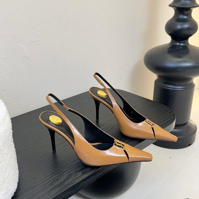 BABYLONE BRETEUIL SLINGBACK 85 MM PUMPS IN PEANUT BROWN SMOOTH LEATHER