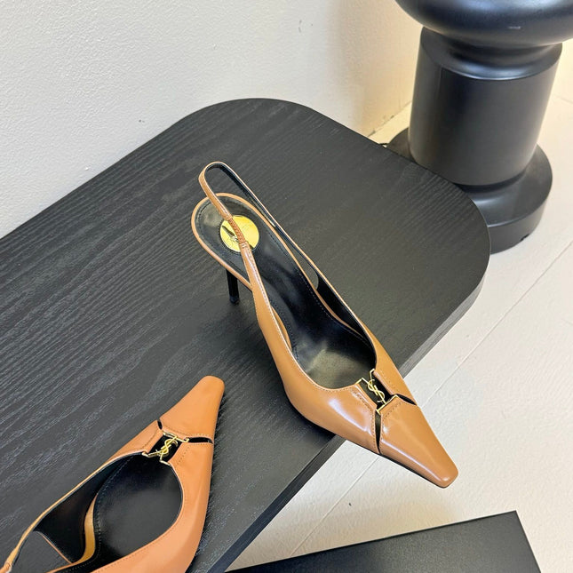 BABYLONE BRETEUIL SLINGBACK 85 MM PUMPS IN PEANUT BROWN SMOOTH LEATHER