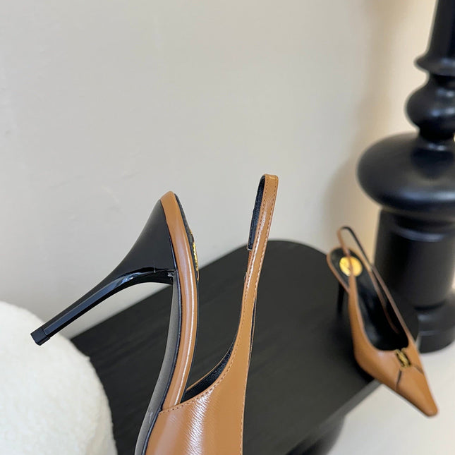 BABYLONE BRETEUIL SLINGBACK 85 MM PUMPS IN PEANUT BROWN SMOOTH LEATHER
