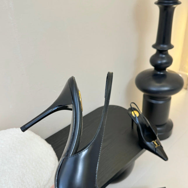 BABYLONE BRETEUIL SLINGBACK 85 MM PUMPS IN BLACK SMOOTH LEATHER