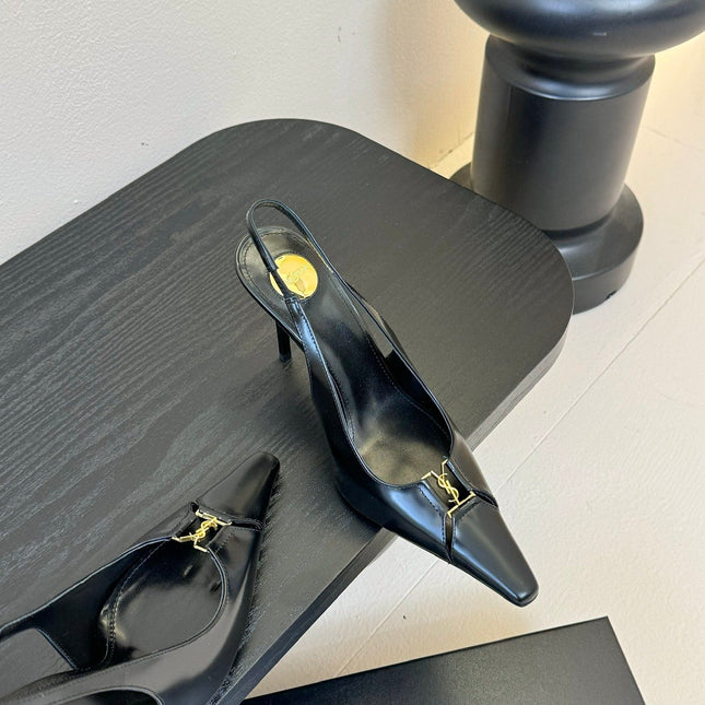 BABYLONE BRETEUIL SLINGBACK 85 MM PUMPS IN BLACK SMOOTH LEATHER