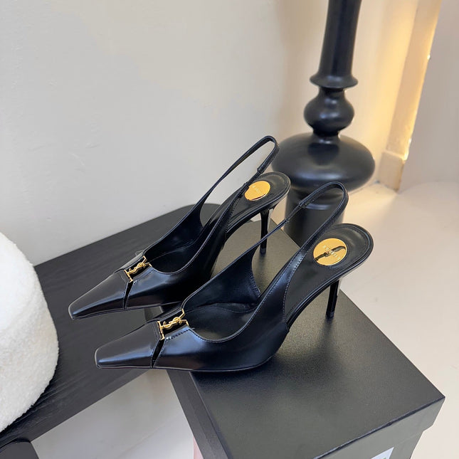 BABYLONE BRETEUIL SLINGBACK 85 MM PUMPS IN BLACK SMOOTH LEATHER