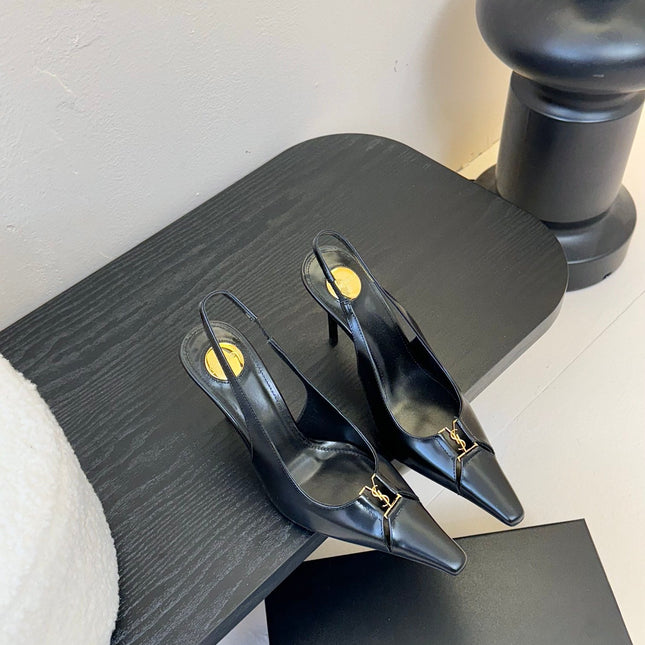 BABYLONE BRETEUIL SLINGBACK 85 MM PUMPS IN BLACK SMOOTH LEATHER