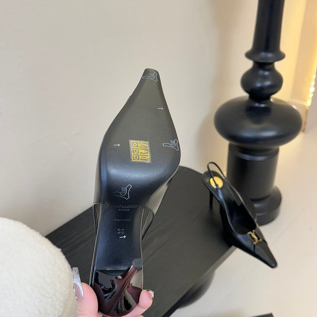 BABYLONE BRETEUIL SLINGBACK 85 MM PUMPS IN BLACK SMOOTH LEATHER