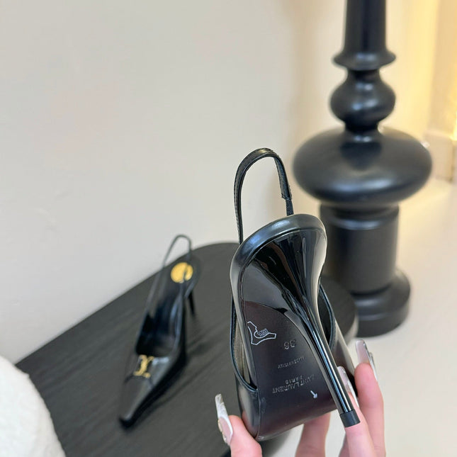 BABYLONE BRETEUIL SLINGBACK 85 MM PUMPS IN BLACK SMOOTH LEATHER