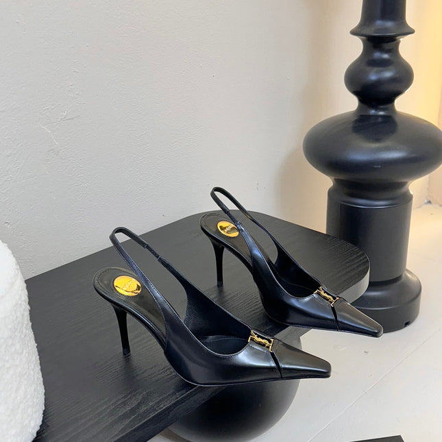 BABYLONE BRETEUIL SLINGBACK 85 MM PUMPS IN BLACK SMOOTH LEATHER