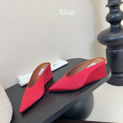 ALAIA HIGH MULES 25S IN RED SATIN