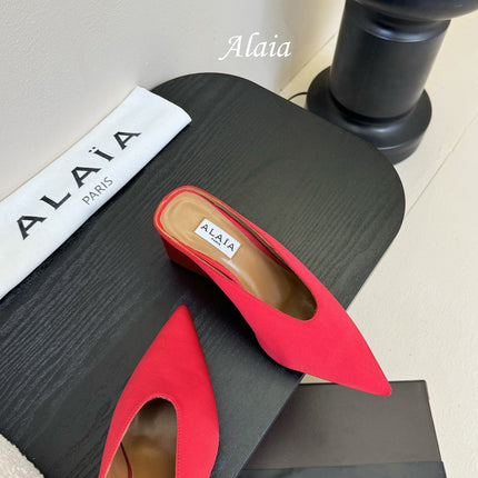 ALAIA HIGH MULES 25S IN RED SATIN