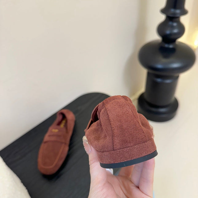 PRADA 25S SHUFFLE LOAFERS IN DARK BROWN SUEDE