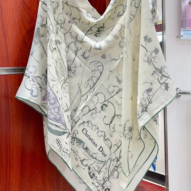 SCARF 140 CM IN WHITE MIX TEAL GREEN CASHMERE AND SILK 376423