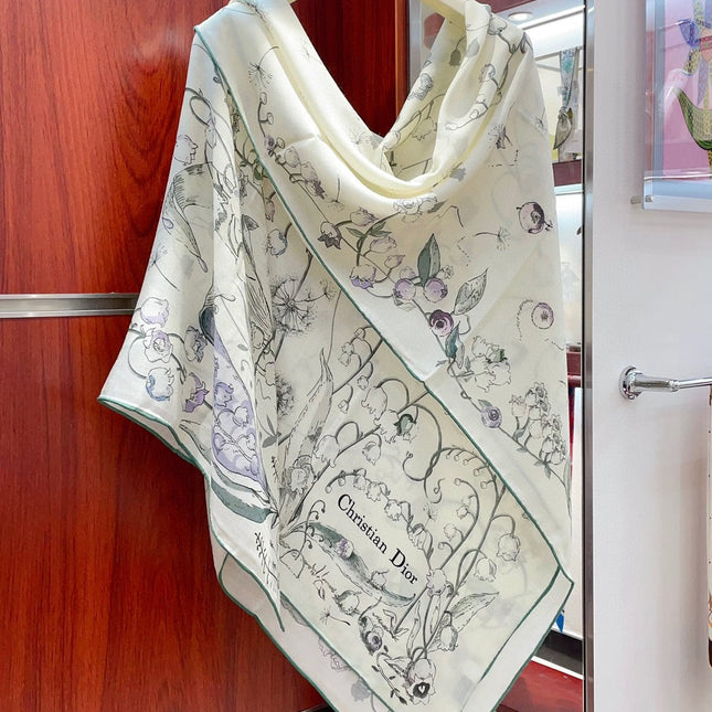 SCARF 140 CM IN WHITE MIX TEAL GREEN CASHMERE AND SILK 376423