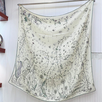SCARF 140 CM IN WHITE MIX TEAL GREEN CASHMERE AND SILK 376423