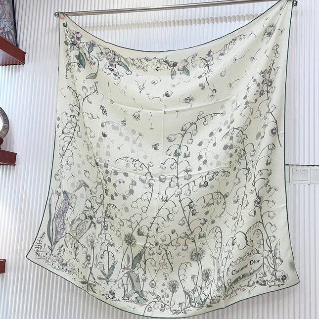SCARF 140 CM IN WHITE MIX TEAL GREEN CASHMERE AND SILK 376423