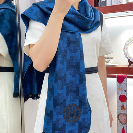 SCARF 200 CM IN COBALT BLUE MONOGRAM CASHMERE
