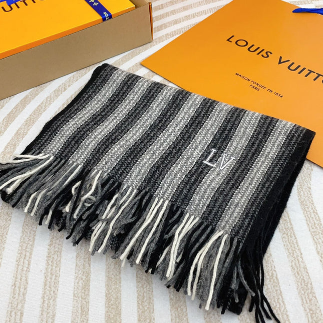 KNITTED SCARF 180 CM IN BLACK MIX GRAY CASHMERE 388179