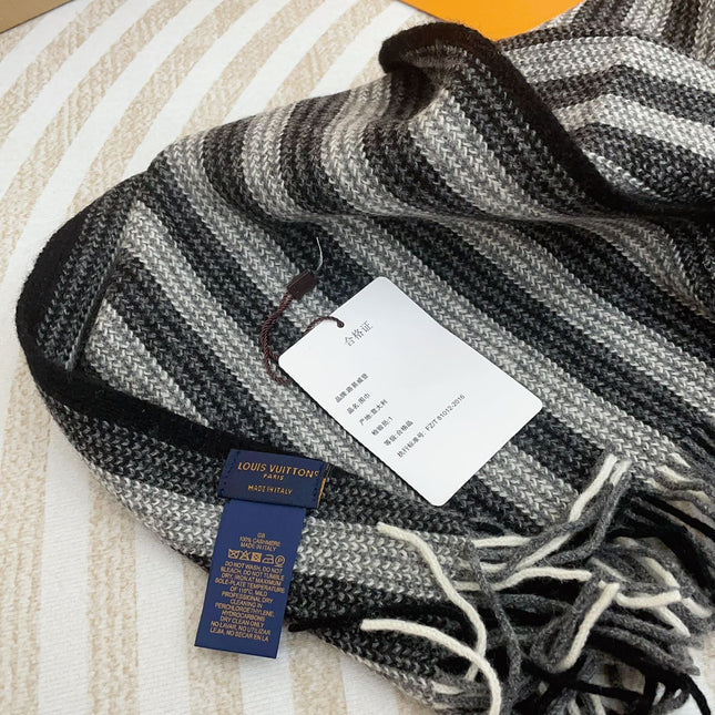 KNITTED SCARF 180 CM IN BLACK MIX GRAY CASHMERE 388179
