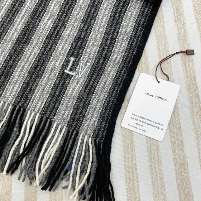 KNITTED SCARF 180 CM IN BLACK MIX GRAY CASHMERE 388179