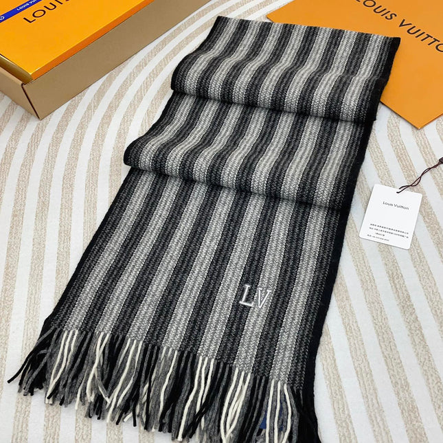 KNITTED SCARF 180 CM IN BLACK MIX GRAY CASHMERE 388179