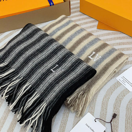 KNITTED SCARF 180 CM IN BLACK MIX GRAY CASHMERE 388179