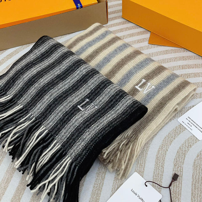 KNITTED SCARF 180 CM IN BLACK MIX GRAY CASHMERE 388179