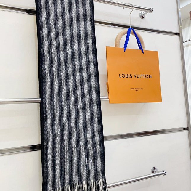 KNITTED SCARF 180 CM IN BLACK MIX GRAY CASHMERE 388179