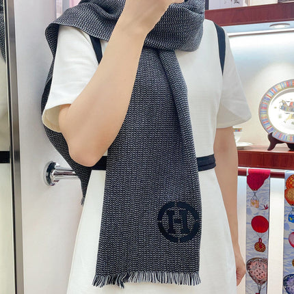 GRANITE MUFFLER 180 CM SCARF IN MARINE MIX BLEU MOYEN CASHMERE