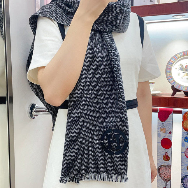 GRANITE MUFFLER 180 CM SCARF IN MARINE MIX BLEU MOYEN CASHMERE