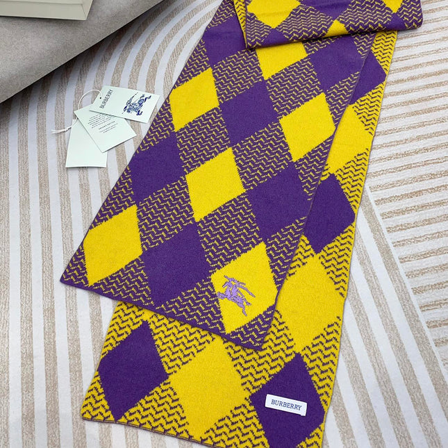 ARGYLE WOOL SCARF 190 CM VIOLET MIX BRIGHT YELLOW 394595