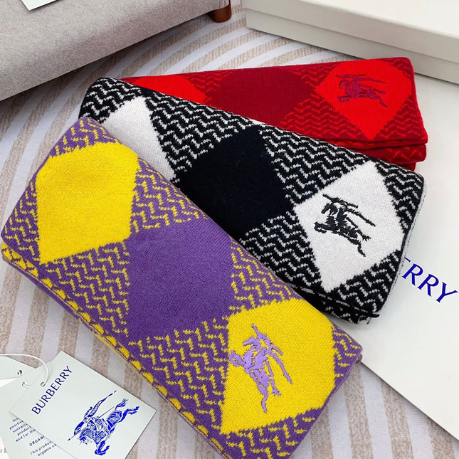 ARGYLE WOOL SCARF 190 CM VIOLET MIX BRIGHT YELLOW 394595