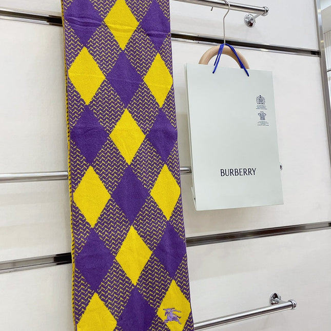 ARGYLE WOOL SCARF 190 CM VIOLET MIX BRIGHT YELLOW 394595