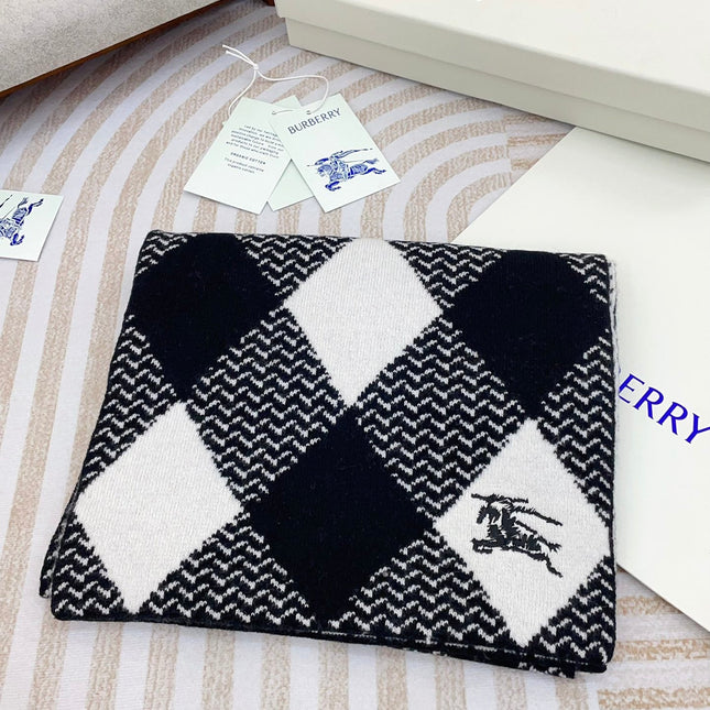 ARGYLE WOOL SCARF 190 CM BLACK MIX WHITE 394596