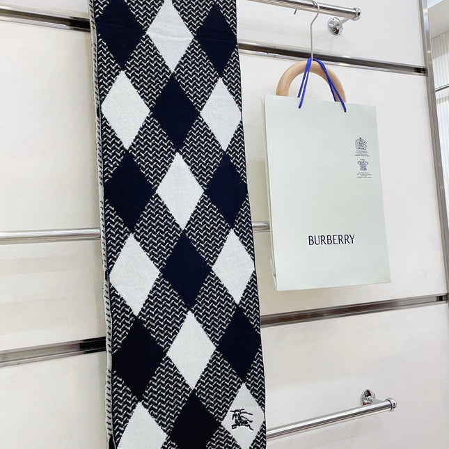 ARGYLE WOOL SCARF 190 CM BLACK MIX WHITE 394596
