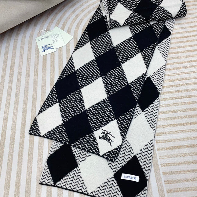 ARGYLE WOOL SCARF 190 CM BLACK MIX WHITE 394596