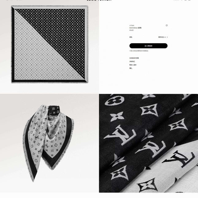 DUOGRAM SCARF 140 CM IN WHITE MIX BLACK SILK 396239