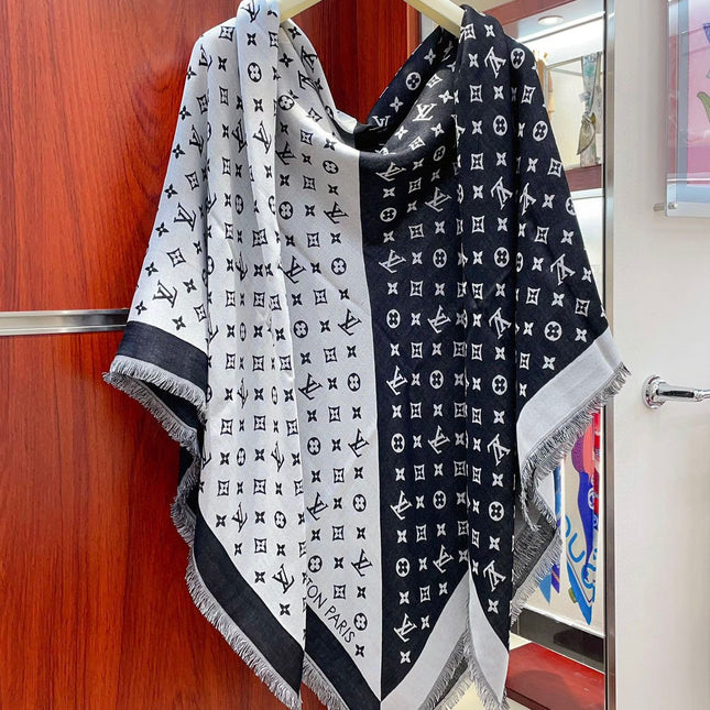 DUOGRAM SCARF 140 CM IN WHITE MIX BLACK SILK 396239