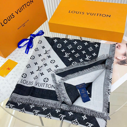 DUOGRAM SCARF 140 CM IN WHITE MIX BLACK SILK 396239