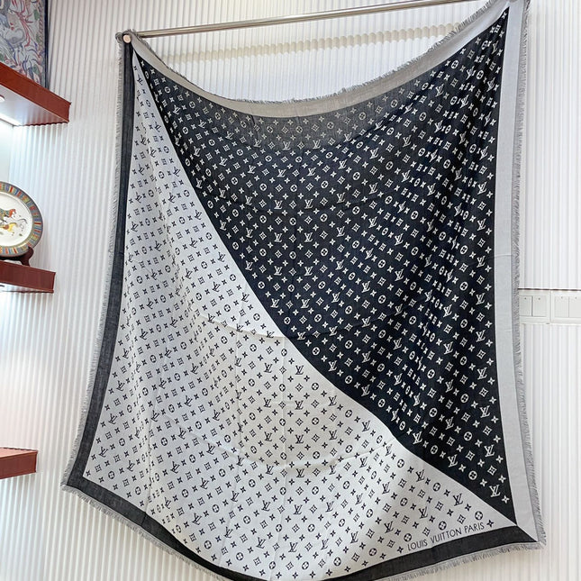 DUOGRAM SCARF 140 CM IN WHITE MIX BLACK SILK 396239
