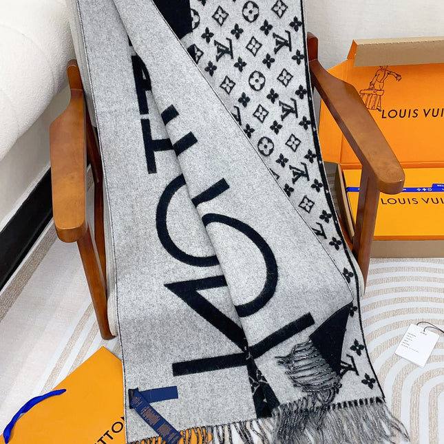 MONOGRAM SCARF 210 CM IN BLACK MIX WHITE CASHMERE 398283