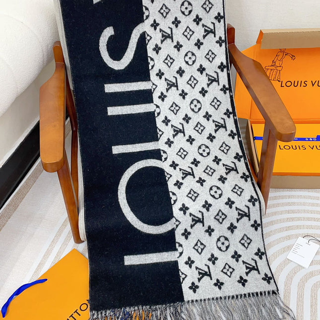 MONOGRAM SCARF 210 CM IN BLACK MIX WHITE CASHMERE 398283