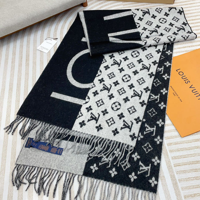 MONOGRAM SCARF 210 CM IN BLACK MIX WHITE CASHMERE 398283