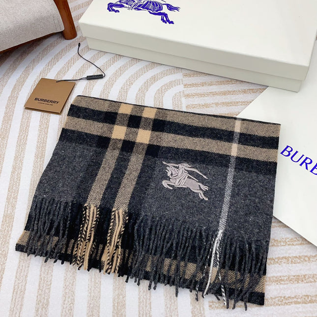 CLASSIC WOOL CHECK SCARF 180 CM DARK GRAY MIX CAMEL BROWN 402098