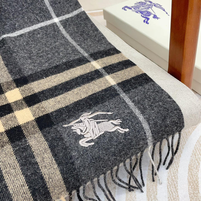 CLASSIC WOOL CHECK SCARF 180 CM DARK GRAY MIX CAMEL BROWN 402098