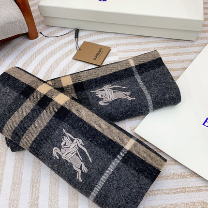 CLASSIC WOOL CHECK SCARF 180 CM DARK GRAY MIX CAMEL BROWN 402098