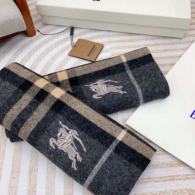 CLASSIC WOOL CHECK SCARF 180 CM DARK GRAY MIX CAMEL BROWN 402098
