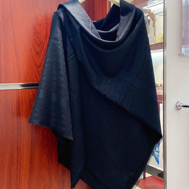 SQUARE SCARF 140 CM IN NAVY BLUE WOOL AND SILK  408662
